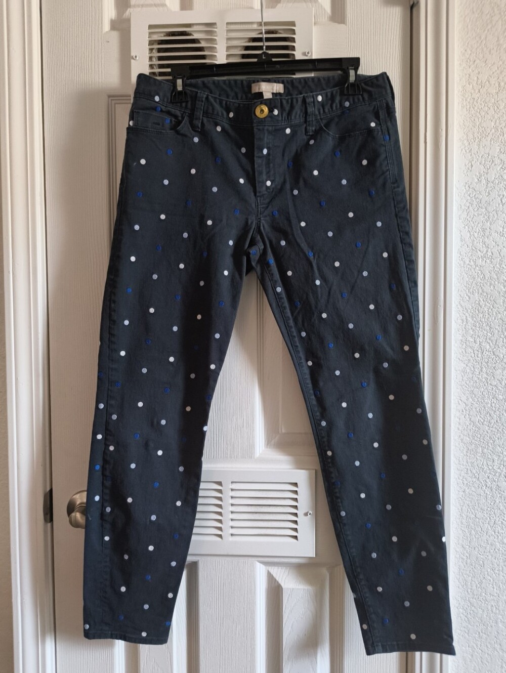 Banana Republic Embroidered Polka Dot Navy Blue Pants